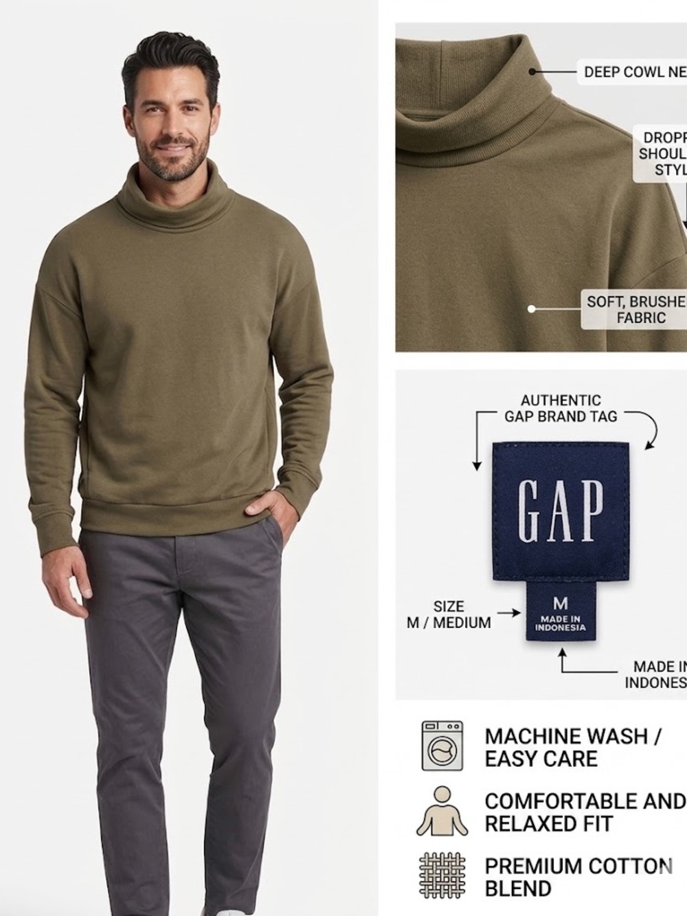 GAP Olive Green Turtleneck Sweater. Size M.